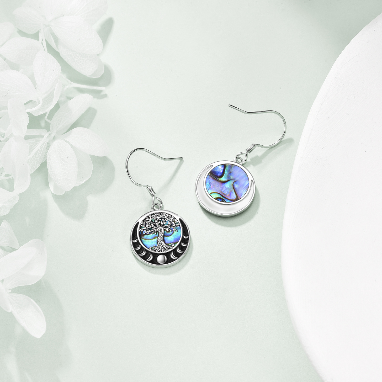 Women's Tree of Life Sterling Silver Moon Phase Dangle Earrings